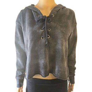 American Eagle Women's Black Gray Tie Dye Cropped Hoodie Size Small